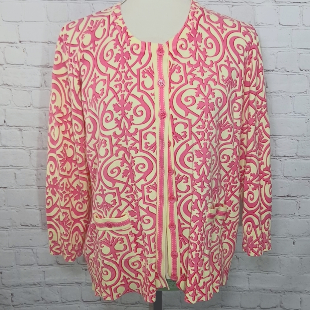 Lilly & Van Pink And Yellow Long Sleeve Cardigan